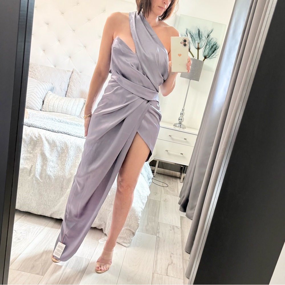 NWT ASOS DESIGN Luxe One-Shoulder Draped Lavender Satin Dress